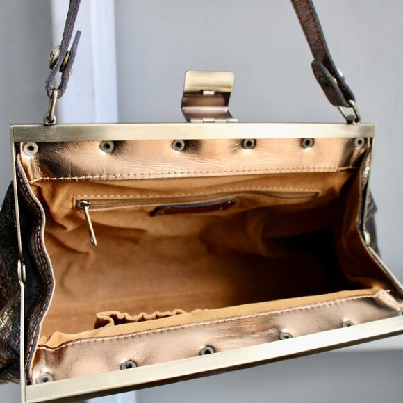 Patricia Nash Metallic Gold Brass Silver Snakeskin Leather Purse Shoulder Bag - Picture 6 of 8